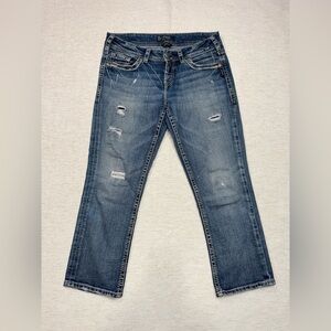 Silver Jeans Co Womens Denim Jeans Straight Leg Distressed Casual Western Y2K